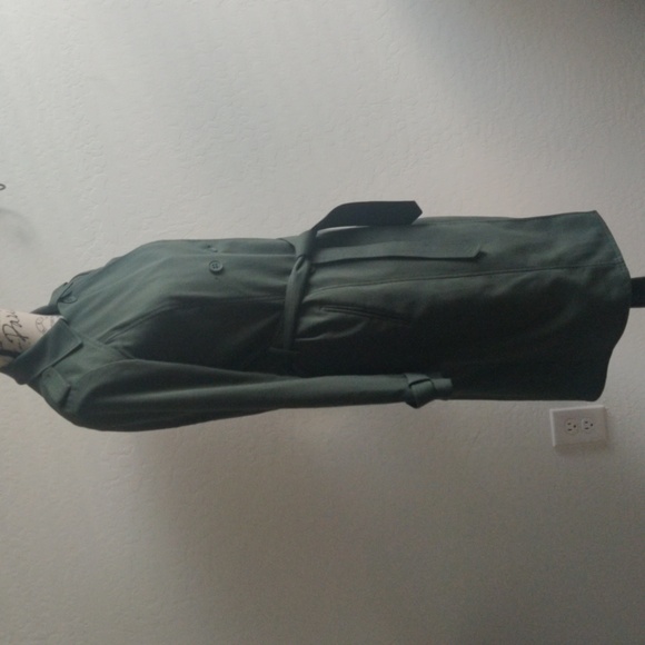 Trouve Military Green Calf length long fall Winter Trenchcoat_Small - Picture 6 of 14